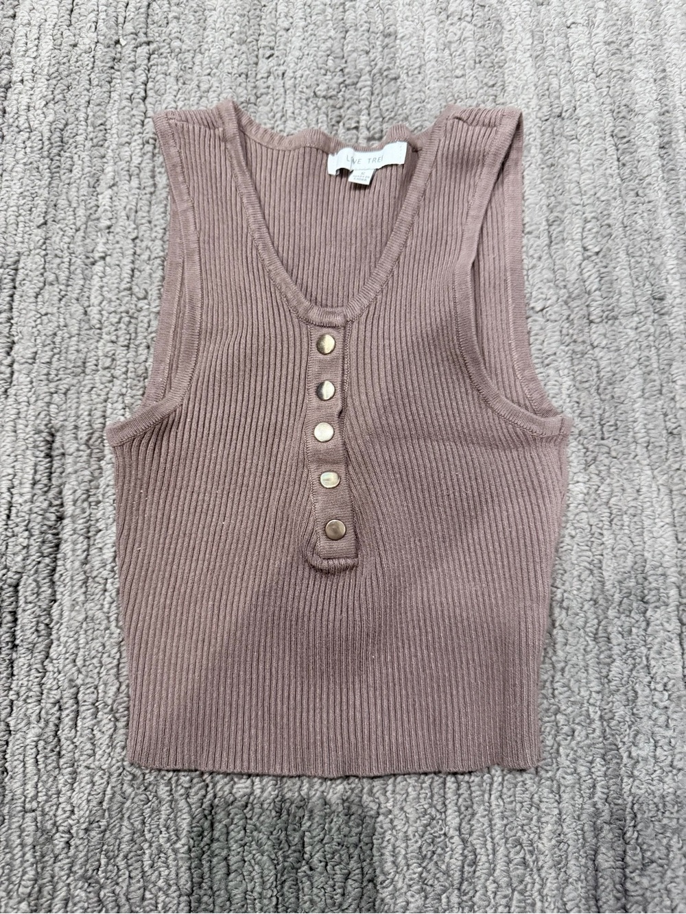 Love Tree Mauve Ribbed Henley Tank with Brass Buttons